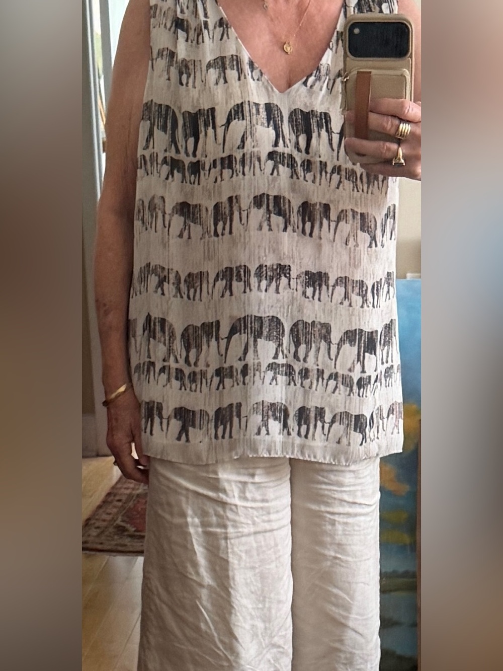 Cool, cute, comfortable NIC+ZOE Cream & Black Elephant Print Top.Love this one!